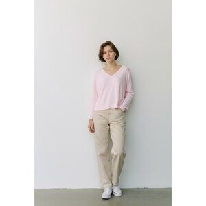 Auden Womens Pink Long-Sleeve V-Neck Sleepwear Relaxed Fit Ribbed Top Size Large